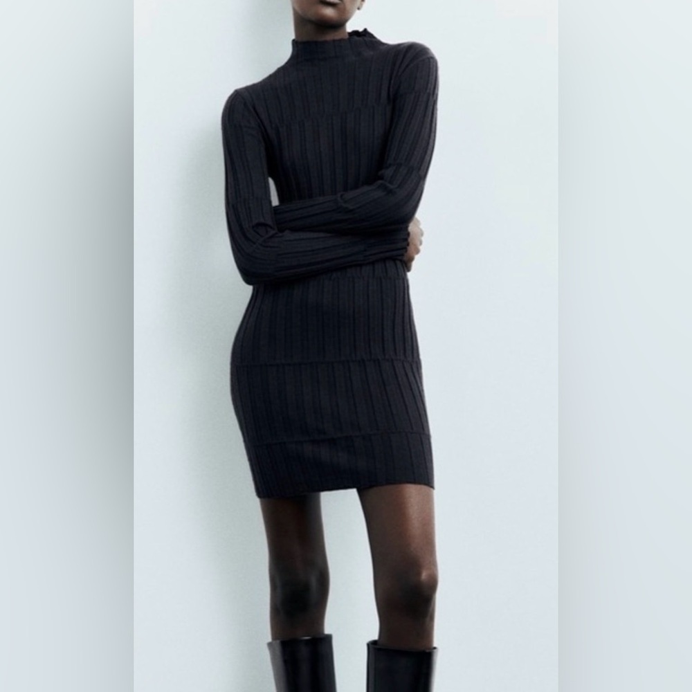 Zara mock neck ribbed mini dress, small
